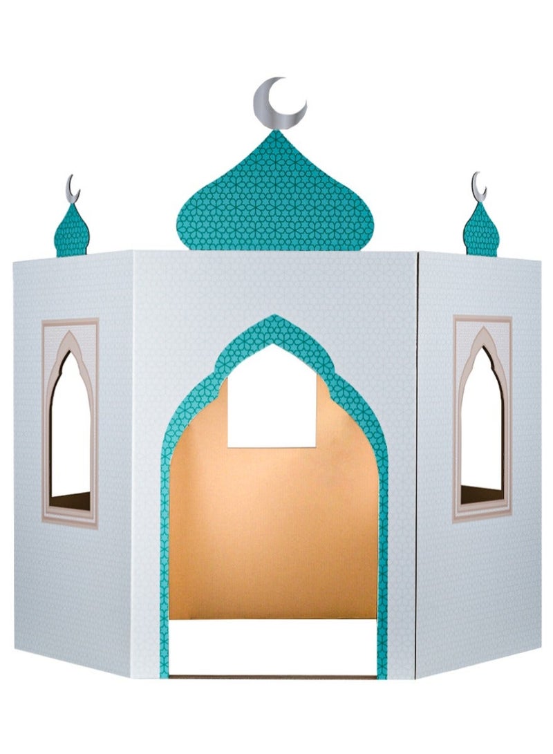 Hilalful Mosque Cardboard Playhouse Indoor Islamic Playhouse Kids | Educational Toy Gift Boys Girls Easy Assemble | Mosque Toy House Cardboard Mosque Kids Nursery Decoration Islamic Birthday Gift | Black - White - Image 1